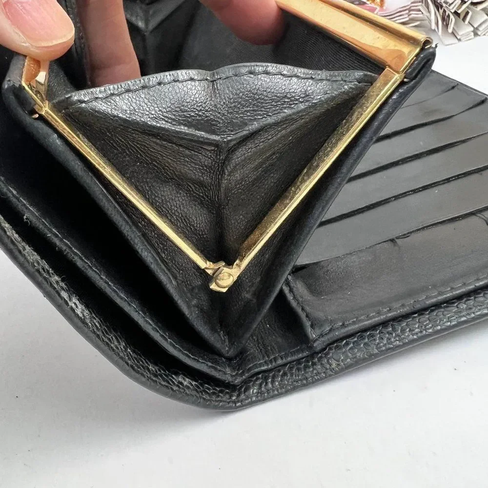 Chanel Black Caviar Leather CC Logo Long Wallet